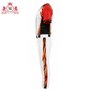 Ensemble uniforme de baseball blanc pour hommes avec motif flamme rouge, impression par sublimation, polyester respirant pour adultes - Product Image 3