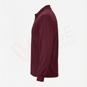 Polo à manches longues pour homme, couleur bordeaux, avec poche, couleur unie, décontracté, tricoté, design piqué, coupe classique - Product Image 3
