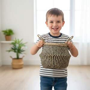 Autres paniers de rangement en jonc de mer naturel tressé à la main avec poignées, écologiques, pour l'organisation et la décoration de la maison, couleur personnalisable - Product Image 1