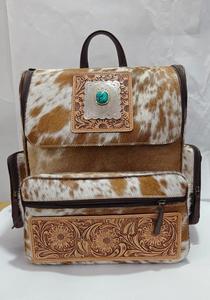 Mochila de Cuero con Pelo de Vaca Vintage, Mochila de Viaje, Mochila Geométrica con Grabado, Mochila de Estilo Bohemio Occidental, Bolsa de Pañales para Hombres y Mujeres - Product Image 2