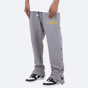 Pantalones Deportivos de Pierna Ancha con Botones Laterales de Algodón Personalizados para Hombre, con Detalle de Botones Laterales, Cintura Elástica, Casuales - Product Image 3
