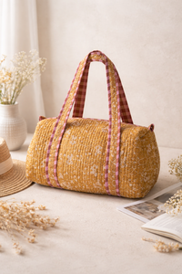 Petit sac de voyage unisexe à rayures imprimées, sac de voyage en coton matelassé, fermeture à glissière, doubles poignées, léger, 20-35L, sac de sport pour le week-end - Product Image 1