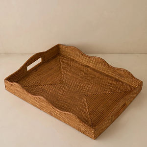 ถาดเสิร์ฟสไตล์โบโฮ ทำจากหวายธรรมชาติ ขอบหยัก ตกแต่งโต๊ะ จัดระเบียบของใช้ในบ้าน ของตกแต่งบ้าน - Product Image 3