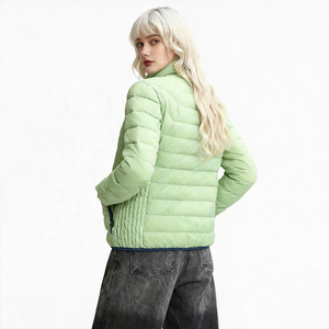 Chaqueta acolchada verde claro para mujer, con cuello alto y cierre de cremallera, para invierno - Product Image 5