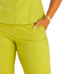 Women Golf Shirt Set Peplum Button Up Top and Biker Shorts Matching Two Piece OutfitGreen Linen Short Set Women Two Piece Button - Product Image 3