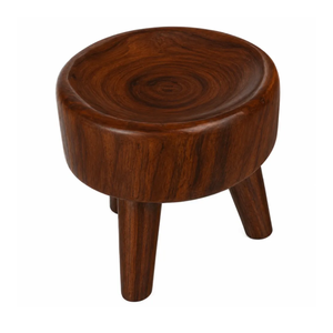 Minimalist Contemporary Solid Suar Wood <b>Side</b> <b>Table</b> Round Pedestal <b>Rustic</b> Style Accent <b>Table</b> Natural Dark Grain Design - Product Image 3