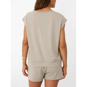 2025 conjunto corto de dos piezas con cuello redondo de verano para mujer, chándal con cordón y manga gorra con bolsillo, Top de tela tejida con estampado diario - Product Image 3