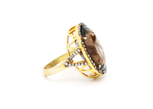 Natural Smoky Quartz <b>Ring</b> | Oval Gemstone in 925 Solid Sterling Silver Gold Plated | Trendy Wedding Jewelry Wholesale - Product Image 6