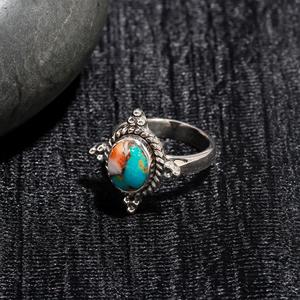 Copper Oyster Turquoise Oval Cut 925 Sterling <b>Silver</b> Boho <b>Statement</b> Gift <b>Ring</b> Handmade Wedding Promise for Women Parties - Product Image 2