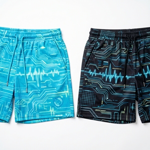 Shorts de sport pour hommes avec motif graphique de circuit imprimé cyberpunk personnalisé, sublimation, entraînement de basketball - Product Image 1