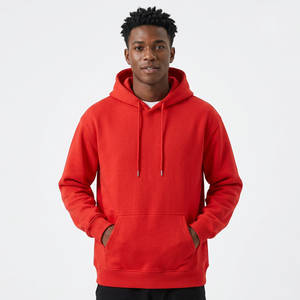 <b>Men's</b> Oversized Hooded <b>Sweatshirt</b> Solid <b>Red</b> Casual Knitted Hoodie with Front Pocket Autumn Wear - Product Image 6