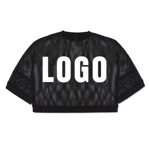 Olive Green Mesh Crop Top Short Sleeve O-Neck Breathable Casual T-Shirt With Logo Front Print Oversized Fit Women tshirt - Product Image 2