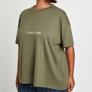Camiseta de Cuello Redondo para Mujer, Color Verde Oliva, Corte Regular, Hombros Caídos, Manga Corta, Tejido Jersey Transpirable, Estilo Casual para Otoño - Product Image 4