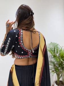 Traditional Indian Pakistani Women's Cotton Dress Set Navy Blue Red Embroidered Floor-Length Regular Fit All Seasons - Product Image 6