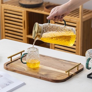 Plateau de service multifonctionnel en bois d'acacia de qualité commerciale, écologique, avec poignées métalliques, design rectangulaire rustique pour la maison - Product Image 4