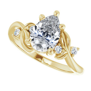 แหวนเพชรทรงลูกแพร์ประดับลายดอกไม้ ทอง 18k/22k ได้รับการรับรองจาก IGI สำหรับผู้หญิงและเด็กผู้หญิง สวมใส่ในวันครบรอบ - Product Image 2