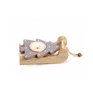 Portavelas de madera con forma de trineo, decoración navideña artesanal tradicional - Product Image 6