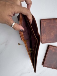 Portefeuille en cuir véritable fait main pour homme, style vintage, fermeture à rabat, porte-cartes et billets, élégant, usage quotidien, cadeau pour lui - Product Image 6