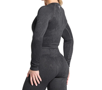Conjunto Deportivo Ecológico y Transpirable para Mujer, Top Corto de Manga Larga con Cuello Redondo y Orificios para Pulgares, Corte Regular, Spandex/Poliéster de Secado Rápido