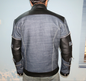Chaqueta de Mezclilla para Hombre de Alta Calidad con Paneles de Cuero Genuino en Hombros y Mangas, Chaqueta Cortavientos Estilo Biker, Fabricante de Chaquetas Personalizadas - Product Image 2