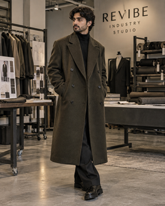 <b>Men's</b> Dark Olive Charcoal Oversized Wool Overcoat Double Breasted <b>Long</b> <b>Winter</b> <b>Coat</b> Heavyweight Fashion Outerwear - Product Image 1