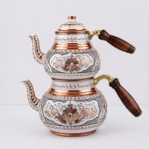 Handcrafted Pure Copper Turkish <b>Tea</b> Pot <b>Set</b> Double Teapot Handmade Engraved Samovar <b>Tea</b> Kettle Luxury Kitchen Cookware Gift - Product Image 2