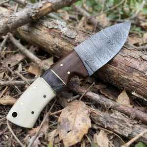 Cuchillo Skinner de Hoja Fija de Acero de Damasco Hecho a Mano con Mango de Madera y Hueso para Uso Diario y Camping, Soporte OEM con Funda - Product Image 2