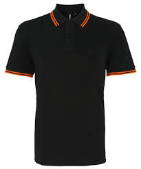 เสื้อโปโลผู้ชายสีดำผ้าปิเก้ – ปกและปลายแขนเสื้อสีส้มสองชั้น – ทรงเข้ารูปแขนสั้น – เสื้อกีฬาผ้าฝ้ายระบายอากาศได้ดี – แอธเลติก คา - Product Image 2