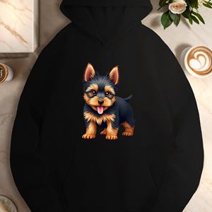 Adorables sudaderas con capucha de punto estampadas informales para mujer con diseño de cachorro Yorkie - Product Image 2