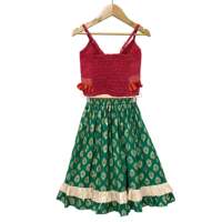 Ensemble Lehenga court en coton rayé à col volanté sans manches pour femme, rose et vert, tenue ethnique pour fêtes, mariages et occasions traditionnelles