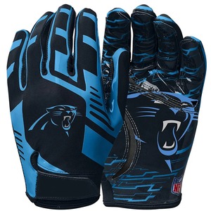 Gants de football Carolina Panthers en cuir véritable à doigts complets, imprimé numérique, fermeture à boucle pour homme, équipement sportif - Product Image 1