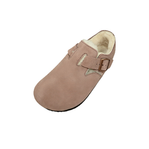 Closed Toe Suede <b>Slippers</b> With Fur Lining And Buckle Detail Winter Insulated Rubber Sole - Product Image 5