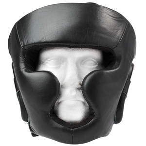 Protector de Cabeza Profesional de Cuero Negro para Todo el Rostro - Casco de Sparring de Alto Impacto - Protección Reforzada para Mejillas y Mentón - Product Image 1