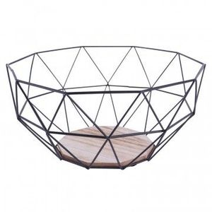 Wholesale <b>Black</b> Metal Wire <b>Storage</b> <b>Basket</b> Base Wooden Geometric Fruit Bowl B2B Supplier OEM Custom Logo Factory Direct - Product Image 1