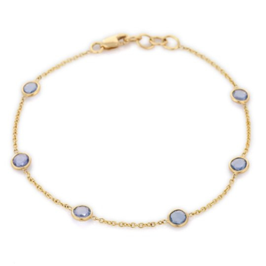 18K Round Bezel Set Blue Sapphire Fine <b>Charm</b> <b>Bracelet</b> - Product Image 1