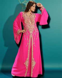 AWAIS House Women's Modest Islamic Abaya <b>Kaftan</b> Evening Formal Wear Floor-Length Straight Silhouette Beaded Eco-Friendly Chiffon - Product Image 5