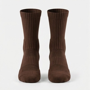 Brown Crew <b>Socks</b> Solid Color Knitted Breathable Daily Wear Adult Regular Style - Product Image 1