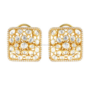 Venta caliente Premium hecho a mano mujeres 925 plata esterlina boda joyería fina Moissanite Polki moda Tops pendientes - Product Image 1