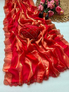 Sari de Seda Verde Reglance con Bordado Jarkhan y Ribete Calado, Traje Tradicional Indio para Bodas, para Mujer, Sin Arrugas, de Secado Rápido - Product Image 6