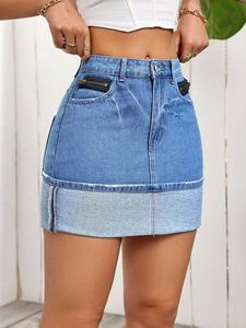 Falda vaquera informal de cintura alta para mujer, estilo Y2K, con bolsillos y botones, a la moda para el verano, lista para enviar - Product Image 6