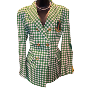 Blazer AKA Houndstooth para Mujer, Estilo Griego, Patrón Clásico, Chaqueta Formal, Corte Entallado Elegante, Calidad Premium, Prenda Elegante - Product Image 1
