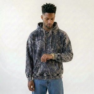 Sudadera con capucha para hombre de lavado vintage, con efecto tie-dye mármol, estilo oversize streetwear, hombro caído, de forro polar de alto gramaje - Product Image 5