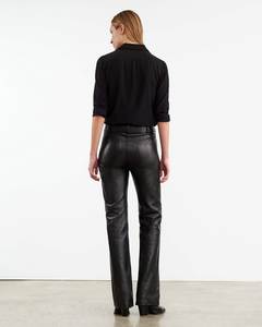<b>Men's</b> High Waist Black Leather Straight Pants Moto Style Button Fly Autumn Wear - Product Image 5