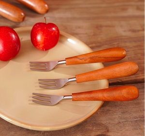 Ensemble de fourchettes en acier inoxydable avec manche en bois, design minimaliste, couverts durables pour la restauration et le camping - Product Image 1