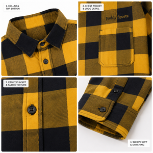 Camisa de Franela a Cuadros Amarilla y Negra para Hombre, de Manga Larga, con Botones, Estilo Casual y Urbano, Talla Grande - Product Image 6