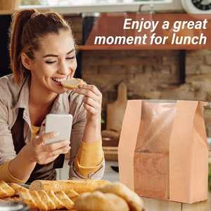 Handmade Embossed Resealable Baking <b>Bags</b> for Breakfast Lunch Kraft Paper Stand Zipper Top Baked Food <b>Storage</b> 35x21x9cm Window - Product Image 3