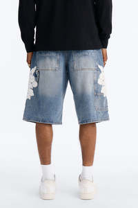 Pantalones Cortos de Mezclilla Negros Desgastados con Parches, Estilo Streetwear, de Alta Calidad OEM, para Hombre - Product Image 4