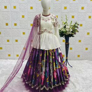 Robe Lahenga en soie Chinon de style KEDIYA, à imprimé floral fantaisie, de couleur vive, pour filles de 3 à 15 ans, pour la saison Navratri - Product Image 3