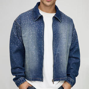Men's Denim <b>Jacket</b> With <b>Sequined</b> Dot Pattern Turn-down Collar Zipper Closure Casual Autumn Wear - Product Image 1