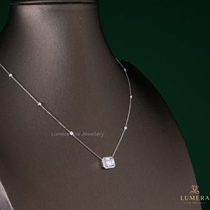 <b>Emerald</b> Cut Lab Grown Diamond Halo IGI Certified <b>Pendant</b> Necklace 14K Gold Dainty Fine Jewelry For Women Bridal Wedding Gift - Product Image 2